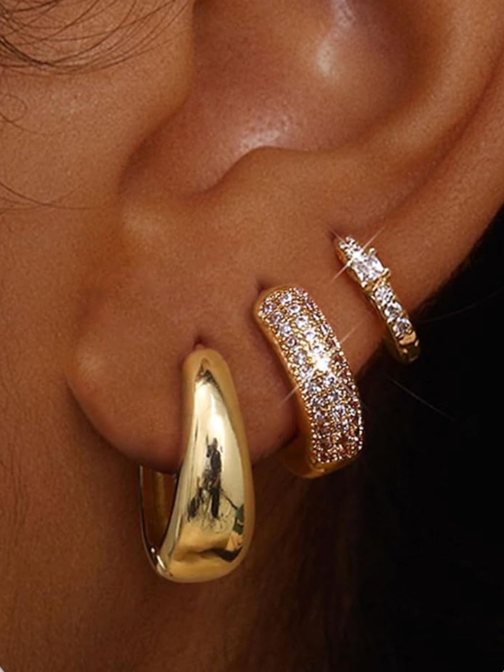 Gold-Tone Pavé & Sculpted Hoop Earring Set - Gleaming Gold